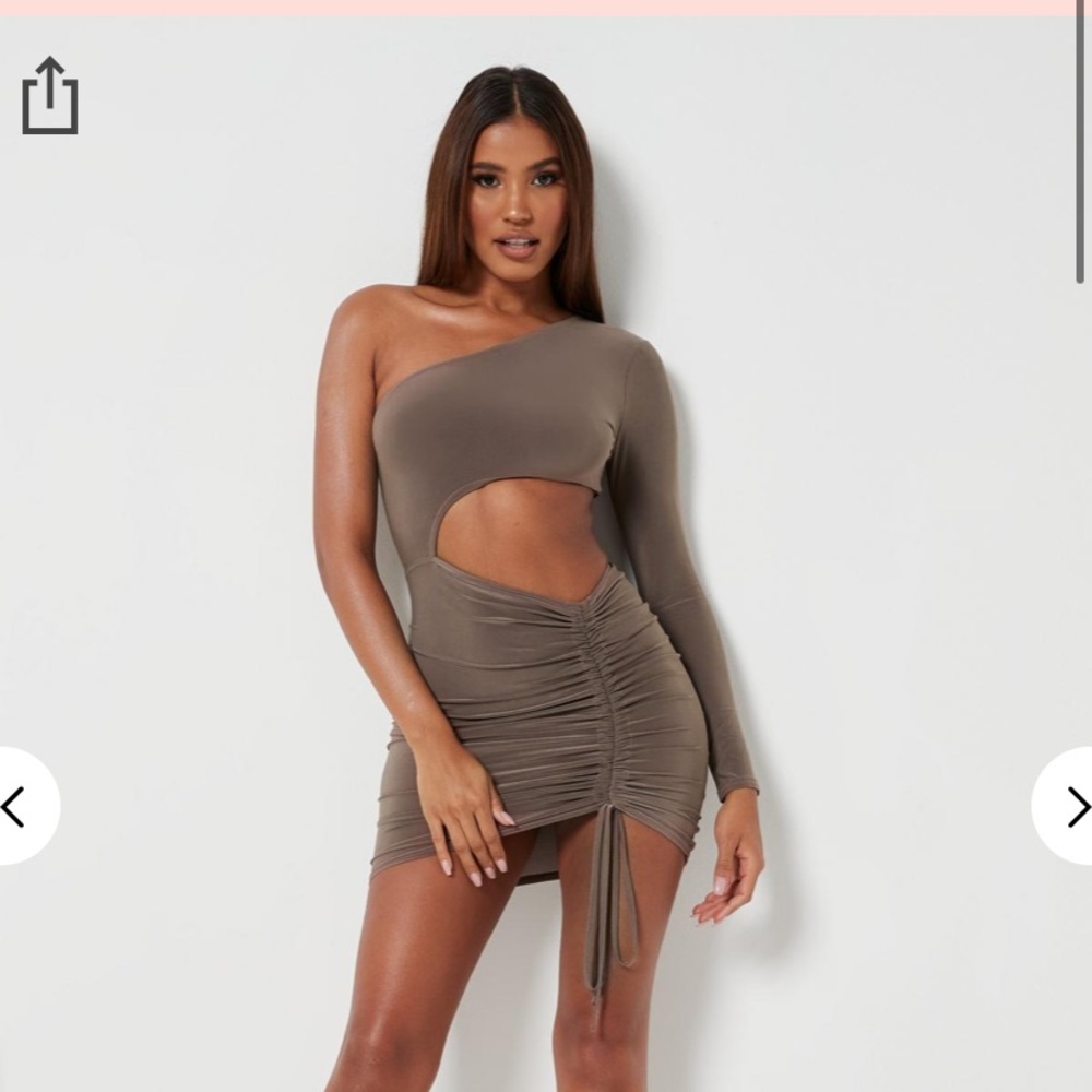 Misguided brown silky one shoulder dress